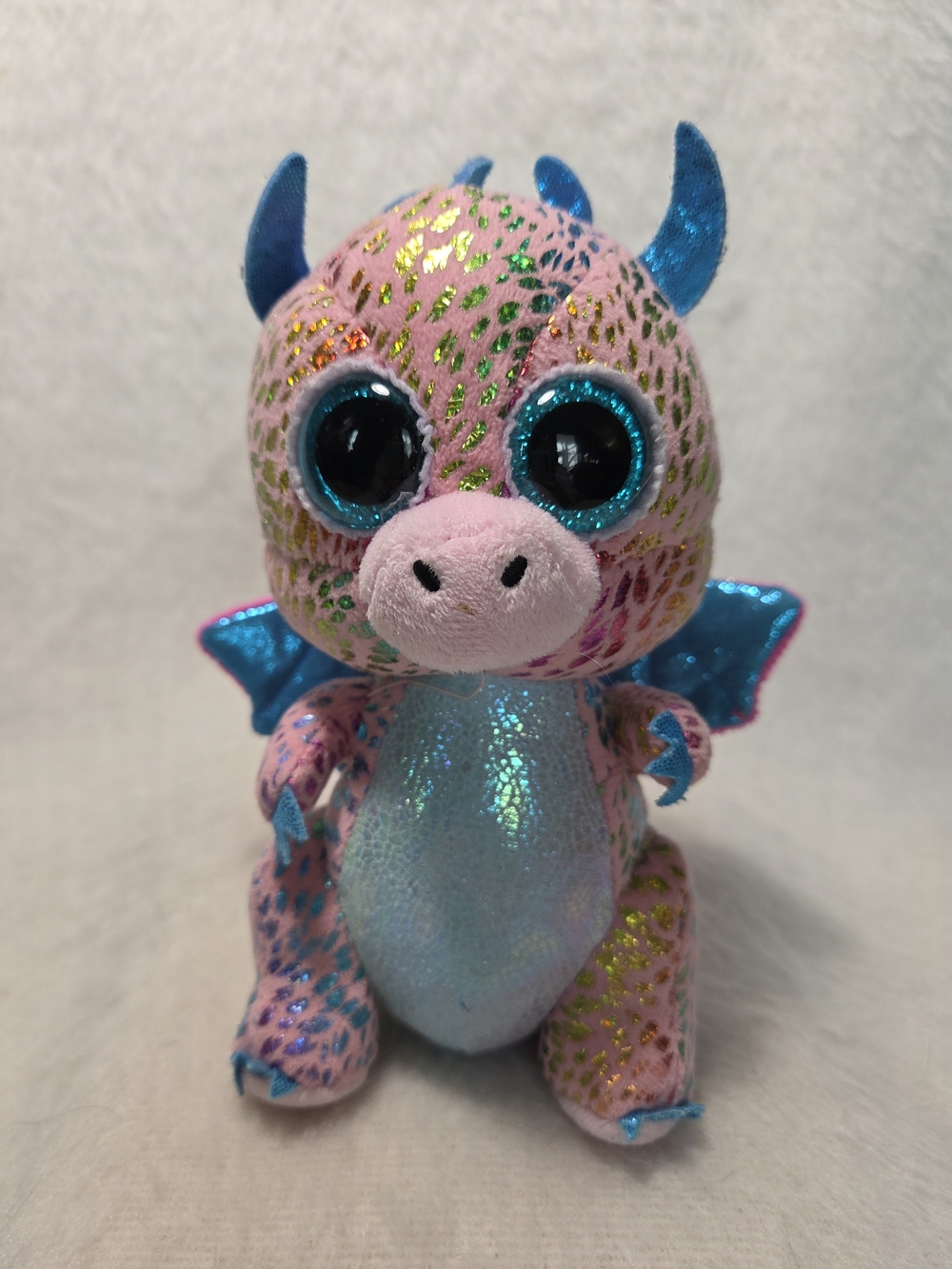 FLINT Beanie Boos Pink Dragon Rainbow Scales Blue Details Stuffed Toy NO HANGTAG